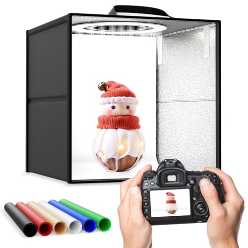 Fotobox 30CM, Couleeur 3 Farbtemperatur Einstellbare Lichtbox zum Fotografieren,Tragbares Faltbares Mini Fotostudio Box mit 120LEDs und 6 Bunten Hintergrundpaneelen für Schmuck-Lichtzelt