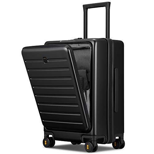 LEVEL8 Handgepäck Koffer mit Laptopfach, Trolley Handgepäck Leichtgewicht Hartschalen Reisekoffer mit abschließbarer Vortasche 8 Spinner Rollen TSA-Schloss, 55cm, 35L, Schwarz