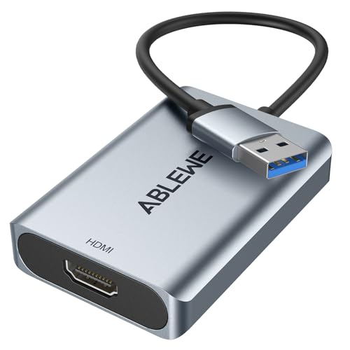 ABLEWE USB zu HDMI Adapter, Upgraded Aluminium HDMI zu USB 3.0.2.0 Audio Video Grafik Konverter Kabel für PC Laptop Monitor Projektor Desktop TV, Unterstützung Mac OS, Windows 10/8.1/8/7