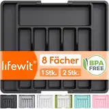 Lifewit Besteckkasten für Schubladen,verstellbarer Besteckhalter Utensilienhalter für Küchenschubladen, Schubladeneinsatz Besteckeinsatz für Küche Organizer aus Kunststoff für Löffel,Gabeln, Schwarz