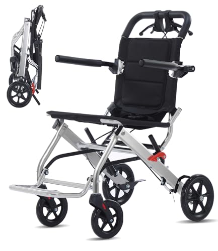 Broobey Rollstuhl faltbar für Erwachsene (6.8KG), Doppelbremsen leicht Transportrollstuhl klappbar für Senioren, 120 Kg Belastbar