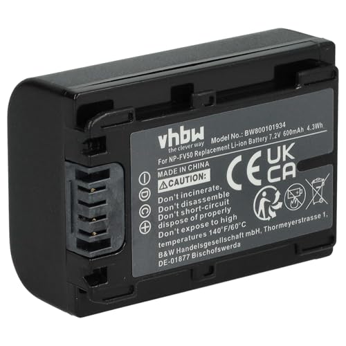 vhbw Akku kompatibel mit Sony HDR-PJ260, HDR-PJ10E, HDR-PJ200, HDR-PJ200E Videokamera Camcorder (600 mAh, 7,2 V, Li-Ion) + Infochip