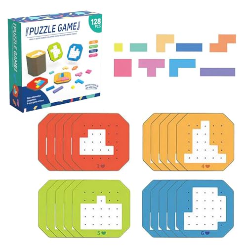 128Pcs Colorful Block Jigsaw Puzzle Game, 3D Russian Block Tangram Toy, Tangram Shape Jigsaw Puzzles Montessori Puzzle Gift Toys for Kids
