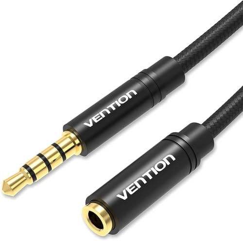VENTION-Kopfhörer-Verlängerungskabel,3,5-mm-Audio-Verlängerungskabel,Stereo-Audio-Kabel,4 Polig TRRS 3.5mm Stereo-Verlängerungskabel,Stützmikrofon vergoldetes Nylon-Geflechtkabel für Headset/TV/Laptop