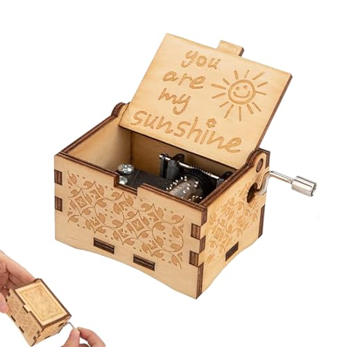 YINGLUOEU Hölzerne Spieluhr You Are My Sunshine Handkurbel Spieluhren Antike Geschnitzte Musik Box für Geschenk Geburtstags Valentinstag Weihnachten