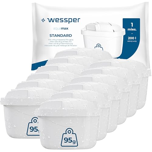 Wessper Wasserfilter Kartuschen Satz mit 12 Stück | Ersatz für BRITA MAXTRA+ Wasserfilter | Wasserfilterkartuschen Reduziert Chlor & Kalk | Reineres Wasser | Kompatibel mit Brita Kanne