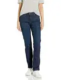 Amazon Essentials Damen Schmale Jeans Mit Geradem Schnitt und Mittelhohem Bund, Dunkle Waschung, 42 Kurz