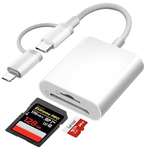 [Apple MFi Certified] SD Kartenleser für iPhone, Lightning USB C Adapter SD Karte für Micro SD/SD, Typ C Kartenlesegerät für iPhone16 15/iPad/MacBook/Galaxy/Laptop