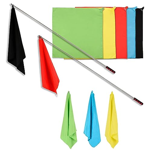 GAITWIN Pferdetrainingsausrüstung, Flagge, 5 Stück mit 1 Stück Teleskop-Fahnenmast, Longierstab für Reiterbedarf, verbessertes genähtes Schlaufen-Design