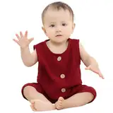HAHASHOW Baby Body Strampler Unisex 100% Baumwolle Kurzarm Jumpsuit für Jungen und Mädchen, 18-24 Monate, Rot