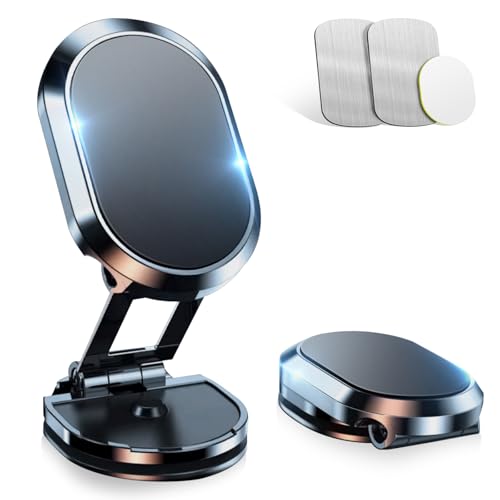 Jessonly Handyhalterung Auto Magnet Mit Faltbarer Basis, 360° Drehbares Armaturenbrett,Universelle handyhalter Auto Mit 6 N52 Magneten Und 2 Metallplatten, Kompatibel Mit iPhone, Samsung, Huawei