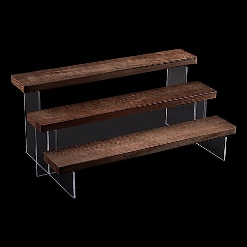 nbeads 3-Stöckige Displayerhöhung Aus Klarem Acryl, Zeigen Ständer Clear Display Regal Holz Riser für Cupcakes Parfums Bonbons mit Ohrring Schmuckdisplay, Kokosnuss