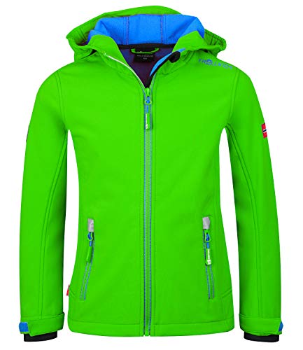 Trollkids Kinder Softshell Jacke Trollfjord, Hellgrün/Mittelblau, Größe 128