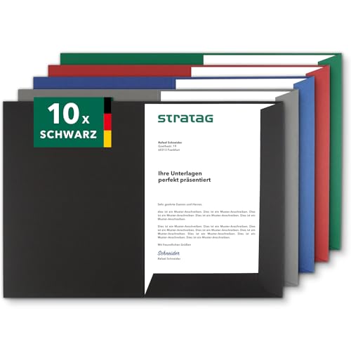 Präsentationsmappe A4 in Schwarz (10 Stück) - sehr stabiler 350 g/m² Naturkarton - direkt vom Hersteller STRATAG - vielseitig einsetzbar für Ihre Angebote, Exposés, Projekte oder Geschäftsberichte