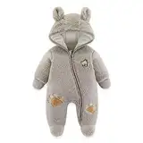 Baby Schneeanzüge Winter Overall mit Kapuze Fleece Strampler Mädchen Jungen Warm Outfits- Gr. 3-6 Monate (66 cm), Rot