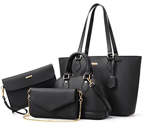 Bagsure Handtasche Damen Schultertasche Handtaschen Tragetasche Damen 4-teiliges Set für Büro Schule Einkauf Reise Geschenk (Schwarz)