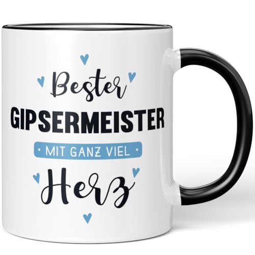 JUNIWORDS Tasse, Bester Gipsermeister, mit ganz viel Herz, Schwarz (6045585)