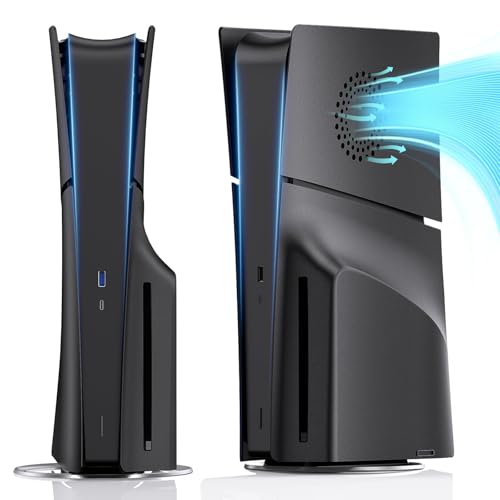 Nepagz Cover füR Ps5 Slim Disc Edition, Skin Ps5 Slim ZubehöR,Mit Entlüftung Harte Seitenplatte StoßDäMpfend und Kratzfest füR Playstation 5 Slim Plates Konsole, Schwarz