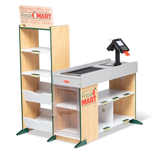 Melissa & Doug Kaufladen aus Holz für Kinder ab 3 Jahren, mit Förderband, Scanner und Kartenzahlung, mit Soundeffekten