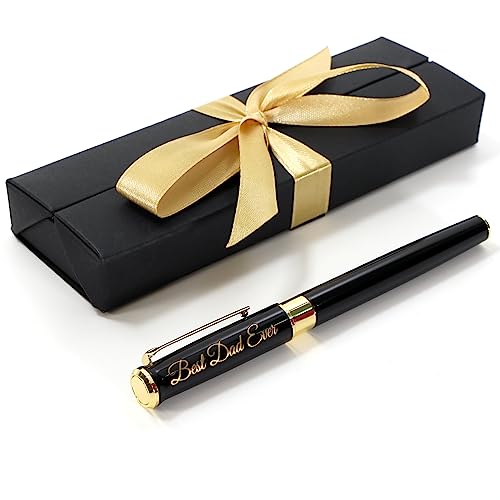 CustomDesign.Shop Personalisierter metallischer Tintenroller Stift + Geschenkbox | Schaffen Sie ein ganz einzigartiges Geschenk | Lasergravur - Schwarz