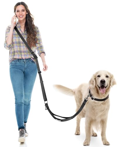 WANFIRE Freihandleinen Hundeleine, Joggingleine Hunde, Lange Hundeleine mit Autosicherheitsgurt und doppelseitigen reflektierenden Nähten für mittelgroße und große Hunde zum Spazierengehen (Schwarz)