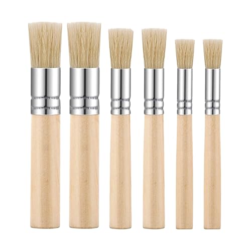 Holzschablonenpinsel-Set, Naturborsten, Pinsel für Acryl, Öl und Aquarell, Bastelarbeiten, Malerei, Mischen und Schablonen-Projekte, 6-teilig