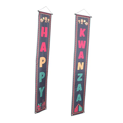 IMIKEYA 2St Kwanzaa Couplets Fenster Tür Festival-Banner Außendekoration Perlen wandverkleidung Wand polsterung Partyzubehör Kwanzaa-Dekorationen im Freien Heimdekorationen Polyester Black