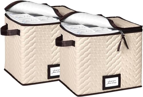 Hold N Storage Weinglas-Aufbewahrung mit Trennwänden, 2 Stück, für je 12 Champagnerflötengläser bis zu 27,9 cm Höhe – Aufbewahrungsbox für Stielgläser, langlebig, gesteppte Gläser,