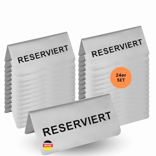 24 Stück Reserviert Schilder Gastronomie - Edelstahl Reserviert Schild Tischaufsteller, 10x5 cm, Rostfrei & Langlebig, Vielseitig für Gastronomie, Büros, Hotels & Events