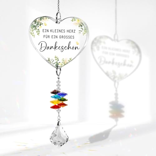 Dankeschön Geschenke für Frauen Männer, Danke, Hängende Kristall Sonnenfänger Ornament für Fenster Regenbogen Maker，Klein Dankbarkeitsgeschenke für Freund, Familie Lehrer Kollegen