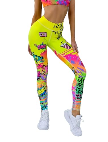 Women's Sports Leggings, Embossed Print Yoga Trousers，Colourful Gym Sports Leggings (DE/NL/SE/PL, Alphanumerisch, XL, Regular, Regular, gelb)