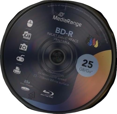 MediaRange BD-R 25GB 6-Fache Schreibgeschwindigkeit, Vollflächig bedruckbar, 25er Cakebox