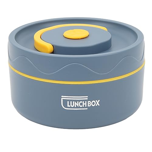 Tissting Thermobehälter mit Griff, 420ml Lebensmittel Warm Lunch Container, Bento Lunch Box, 304 Edelstahl Doppelte Schicht Tragbar Runde Form Thermal Lunch Behälter(Mikrowelle verfügbar – Blau)