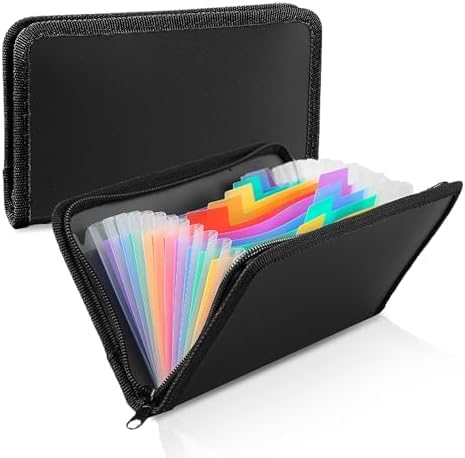 Tragbar Aktenordner Organizer, Fächermappe für A6, Fächermappe Datei Organizer mit Reißverschluss Ordnungsmappe 13 Bunt Etiketten Fächern Dokumentenmappe für Schecks Rechnungen Quittungen Tickets