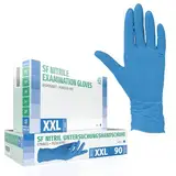 SF Nitrilhandschuhe XXL Blau – 90 Stück Einweghandschuhe, Einmalhandschuhe, Medizinische Handschuhe, Puderfrei, Latexfrei, Handschuhe Einweg zum Kochen, Putzen, für Medizin, Küche, Kosmetik, Haushalt