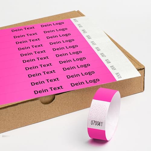 Einlassbänder aus Tyvek Individuell Schwarzer Bedruckte 19 x 255 mm mit Personalisierten Text/Logo - 100 Stück Party Eintrittsbänder - Selbstklebend und Wasserdicht Festival Armbänder