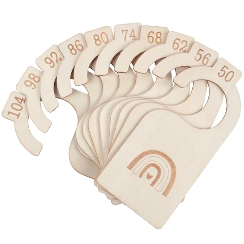 HAGOT 10 Stück Größentrenner für Babys aus Holz, Baby Größentrenner, Babykleidung Kleiderschrank Teiler, Schrankteiler für Babykleidung, Größenreiter 50-104, für Kleidungsklassifizierung (Holz)