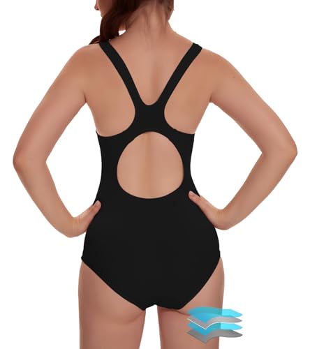 kiniswim Teen Periode Bademode EIN Stück Lecksicher Period Swimwear Racerback Menstruations Badeanzug für Mädchen(Black,S)