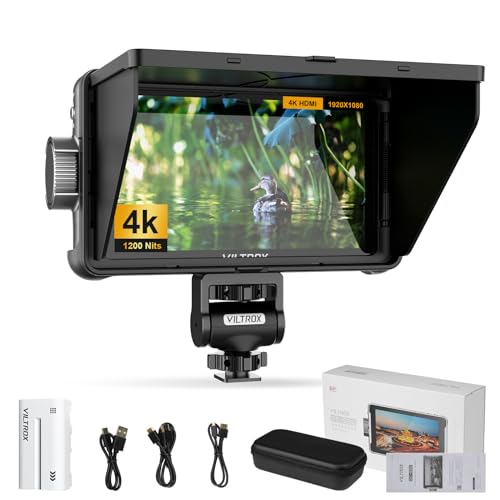 VILTROX DC-550 Kamera Field Monitor 1200Nit 5.5 Zoll 4K HDMI Camera Monitor mit Akku,Full HD 1920x1080 IPS,5.5 Inch 3D LUT mit Sonnenschutzhaube,Aufbewahrungstasche für Sony Canon Nikon DSLR Kameras
