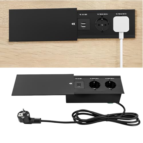 Ausziehbare Schreibtisch-Steckdose, 2 integrierte Steckdosen, 2 USB-Steckdosen, Multifunktions-Steckdose aus Aluminium für Büro Küche, 1,8 m Kabel