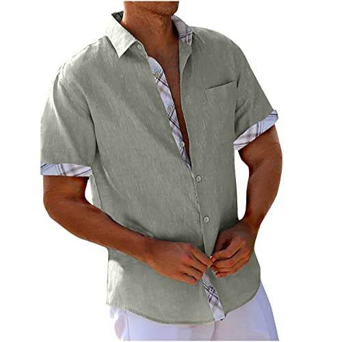 Leinenhemd Herren Kurzarm Baumwolle Hemd Hawaii Hemden Sommer Freizeithemden Oversized Kurzarmhemd Business Herrenhemden Tshirt Tops Leichte Fischerhemd 01 Grau XL