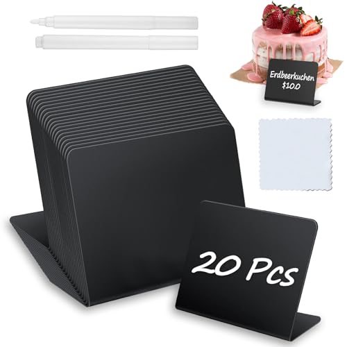 20 Kreidetafel Klein Set, Kleine Tafeln Zum Beschriften, Preisschilder Aufsteller In L-Form, Schiefertafel Mit 2 Stifte Und 1 Putztuch, Buffet Schilder FüR Gastronomie Buffet Café Hochzeit Party