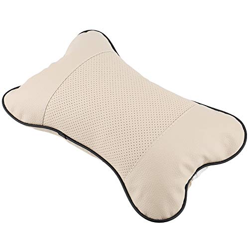 CHEOTIME Nackenkissen Auto, 1 Packung Leder Kopfstütze Auto Atmungsaktiv Auto Kopf Nackenstützen Nackenstütze Auto Kissen Rest Kissen Bequeme Polsterung Für Reisen, Auto, Zuhause, Büro, Stuhl(Beige)
