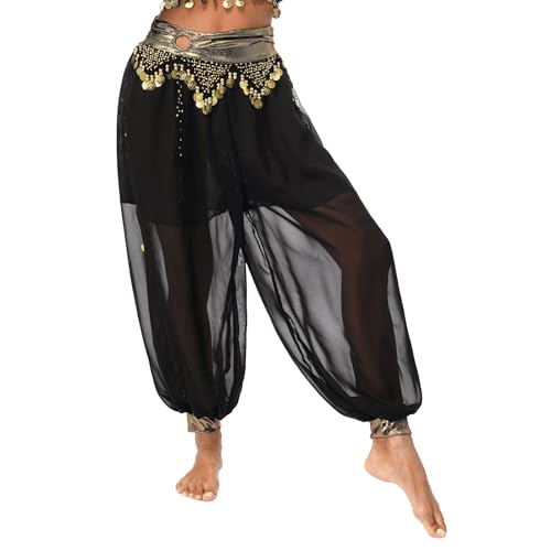CHICTRY Damen Bauchtanz Haremshose Chiffon Tribal Arabisch Hose Pailletten Leggings High Waist Pumphose Für Bauchtanz Yoga Pilates Party Schwarz Einheitsgröße