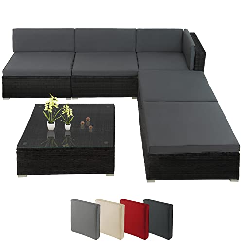 Montafox Poly Rattan Lounge Sitzkissen 7cm Gartenmöbel Ecklounge Frei Kombinierbare Elemente Ecksofa Tisch Gartengarnitur Garten Balkon Terrasse Outdoor, Farbe:Nachtschwärmergrau