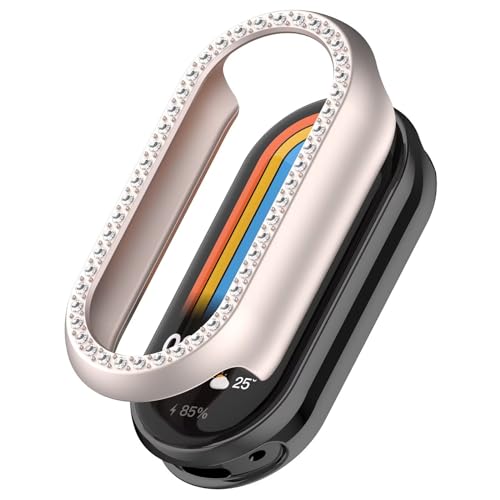 FTRONGRT Hülle Kompatibel mit Xiaomi Smart Band 9 / Band 9 NFC, Stoßfest, Halbe Packung PC-Diamant-Uhrenschutzhülle Kompatibel mit Xiaomi Smart Band 9 / Band 9 NFC Smartwatch. Sternenlichtfarbe