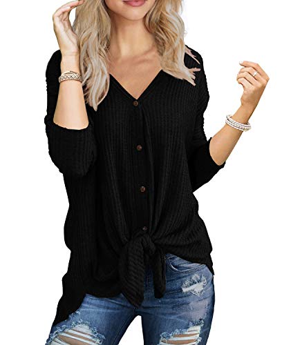 IWOLLENCE Langarmshirt Damen V-Ausschnitt Musselin Bluse Oversize Shirt Oberteile Herbst Tunika Langarm Stilltops