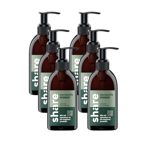 share Flüssigseife Limette & Koriander - sanfte Reinigung & frischer Duft ganz ohne Mikroplastik - Vegane Handseife im Seifenspender (6 x 250 ml), pH-hautneutral, vegane Seife, Spendet Hygieneprodukte
