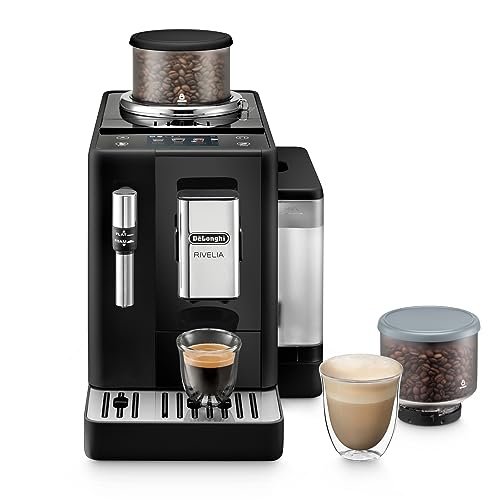 De'Longhi Rivelia EXAM440.35.B Kaffeevollautomat mit Milchaufschäumdüse, Wechselbarer Bohnenbehälter, 8 Kaffeegetränke auf Knopfdruck, Extra-Shot-Funktion, 3,5" Touch-Display, Onyx Schwarz