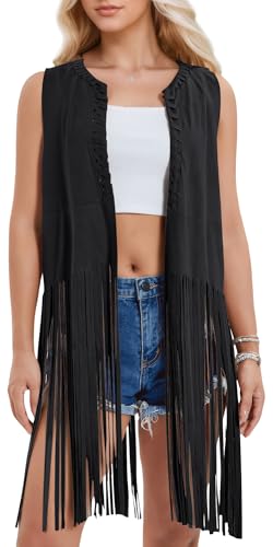 FEOYA Hippie Kleidung Damen Fransenweste Cowboy Western Outfit Damen Cowgirl Karneval Halloween Cosplay